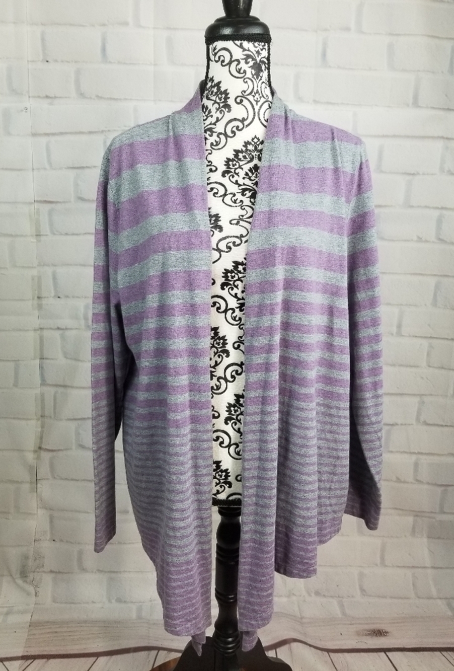Sonoma womens long sleeve stretch knit strip print open front cardigan sz xl b14